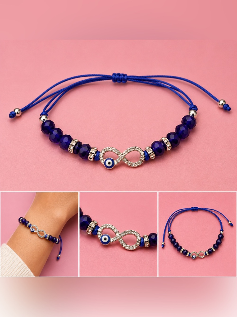 🧿♾️Adjustable Blue Infinity & Evil Eye Beaded Bracelet #45